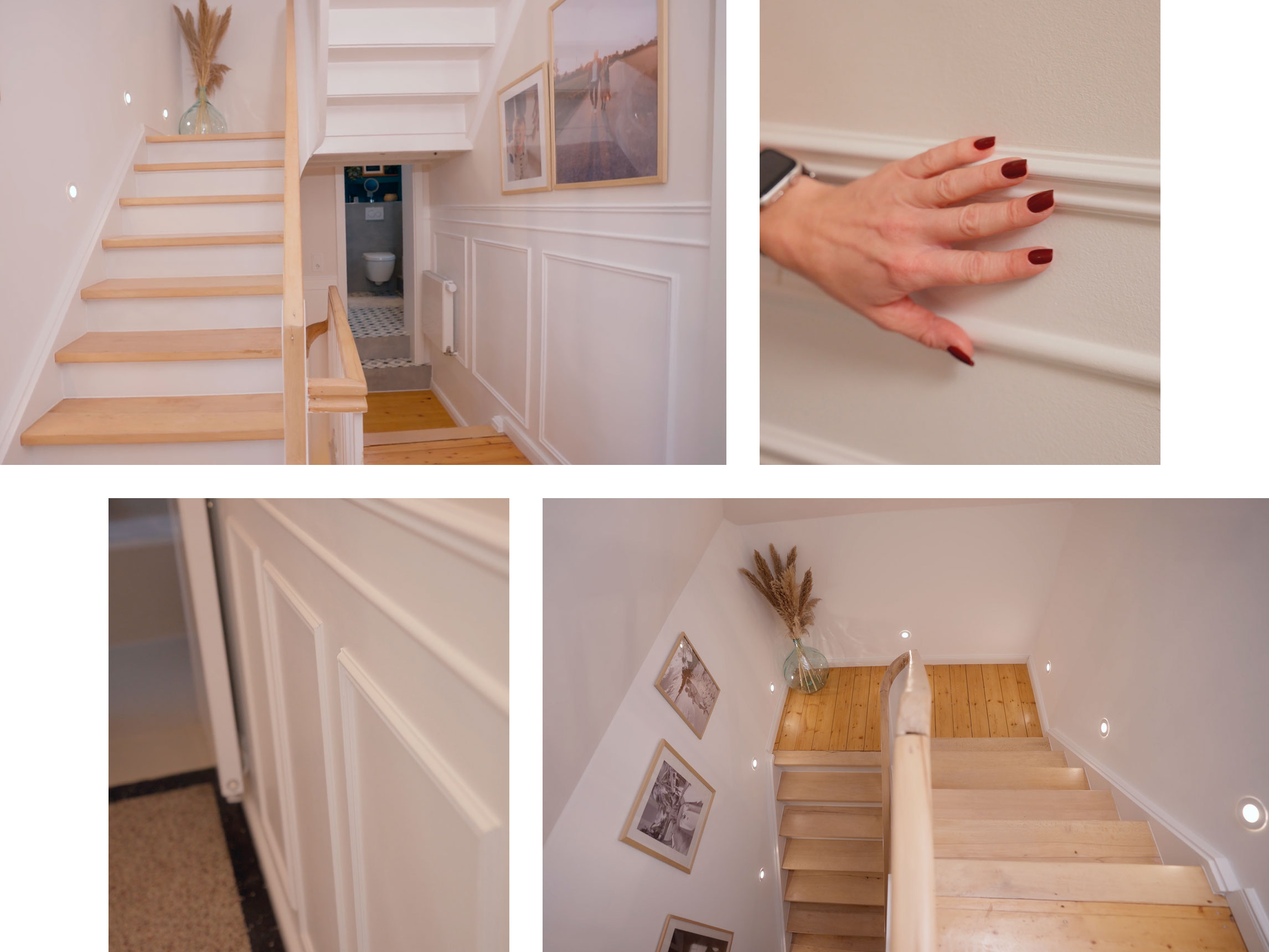 Das Treppenhaus im Polarweiss Weisslack und der SCHÖNER WOHNEN Designfarbe Leichtes Leinenbeige