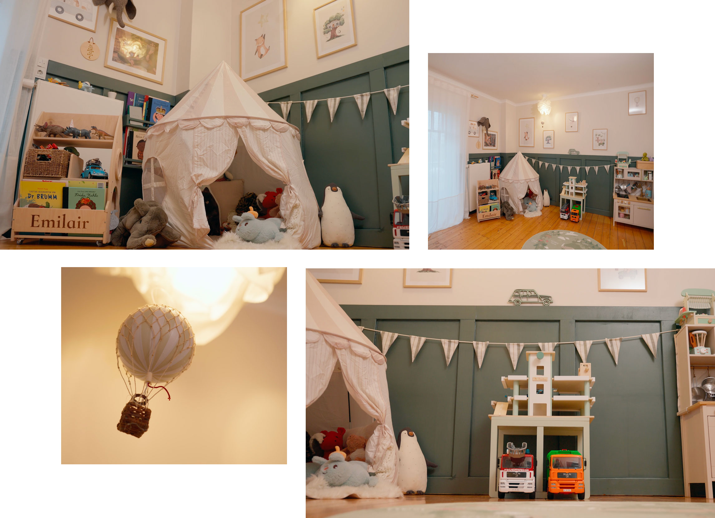 Das Kinderzimmer in der SCHÖNER WOHNEN Designfarbe "Leichtes Leinenbeige" sowie in der Kreidefarbe "Waldgeflüster"