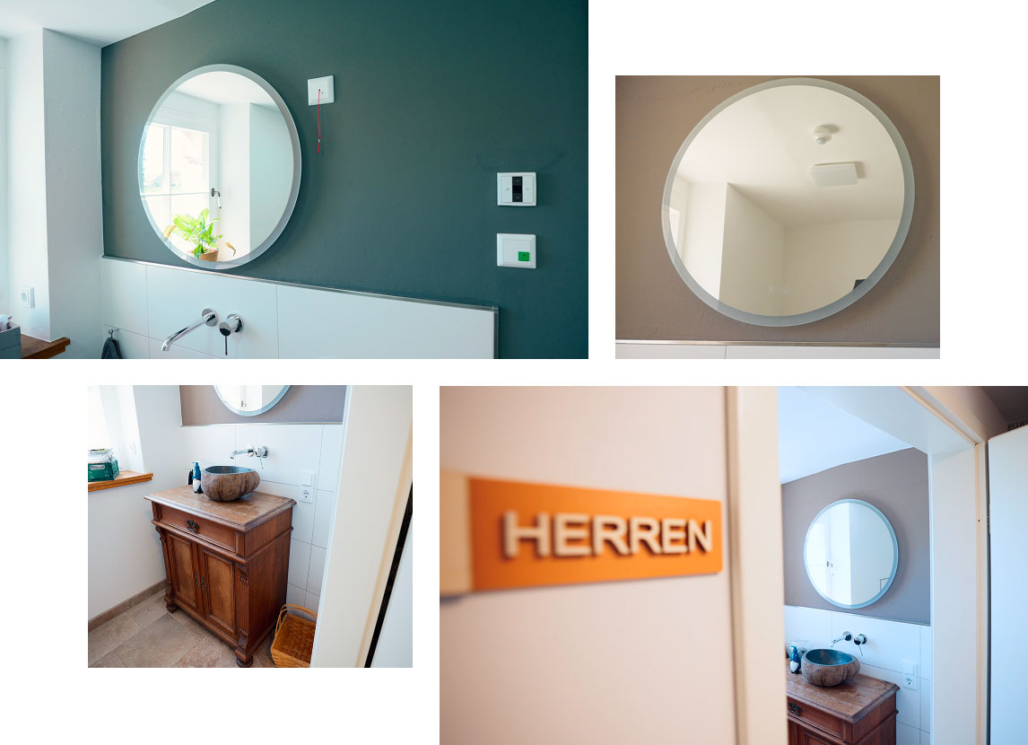 Das Herren-WC im Bildungszentrum in der SCHÖNER WOHNEN-Farbe Kreidefarbe "Holzkunst" und das Damen-WC in der SCHÖNER WOHNEN-Farbe Kreidefarbe "Waldgeflüster" 