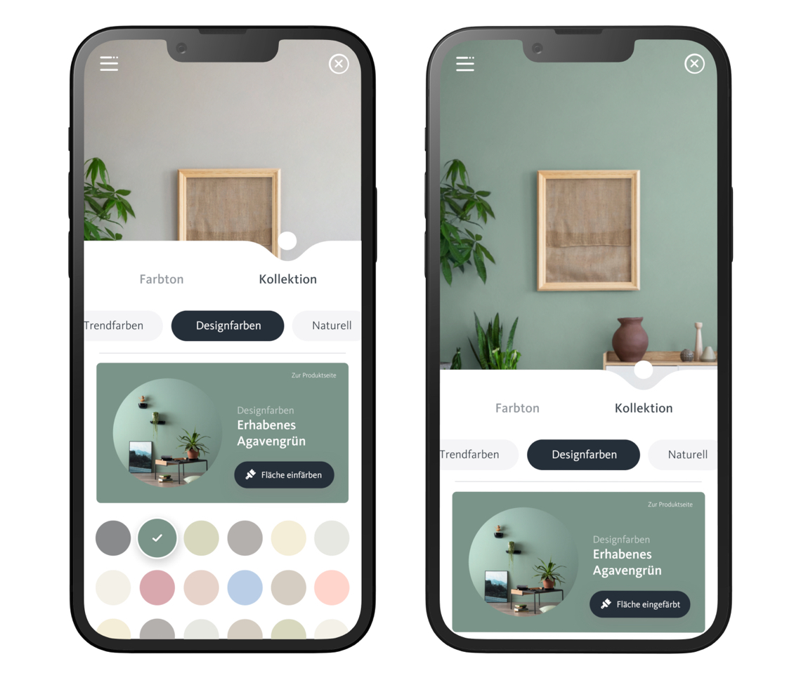 Wirkund neuer Wandfarben mit der SCHÖNER-WOHNEN-Farbe Colour Designer App