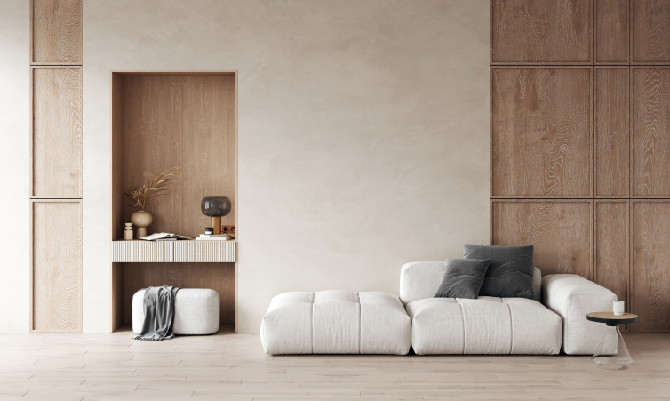 Wohnzimmer mit Trendstruktur "Stoneoptik" von SCHÖNER-WOHNEN-Farbe