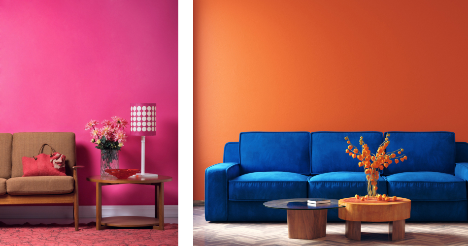 Farbenfrohe Wohnzimmer im Stil der 60er Jahre