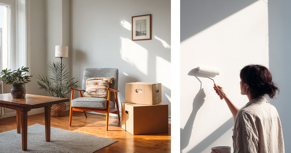 Streichen der Wände mit der Schöner Wohnen Renovierfarbe "Nordicweiss"