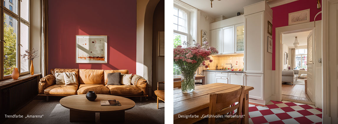 Interior Inspiration zum Thema "Cherry Coded" in der SCHÖNER WOHNEN Trendfarbe "Amarena" und der Designfarbe "Gefühlvolles Herzensrot"