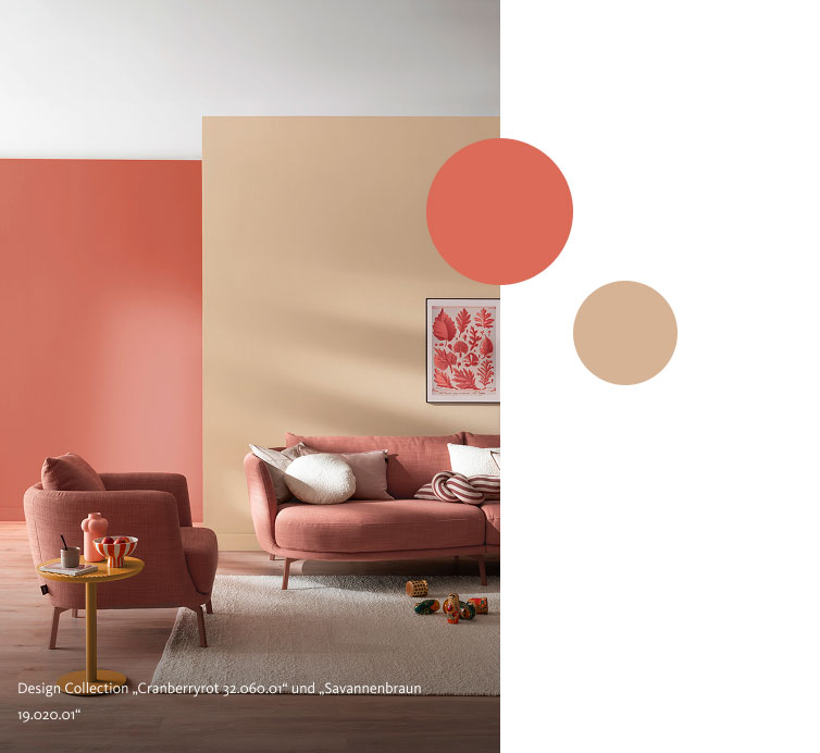 Design Collection „Cranberryrot 32.060.01“ und „Savannenbraun 19.020.01“