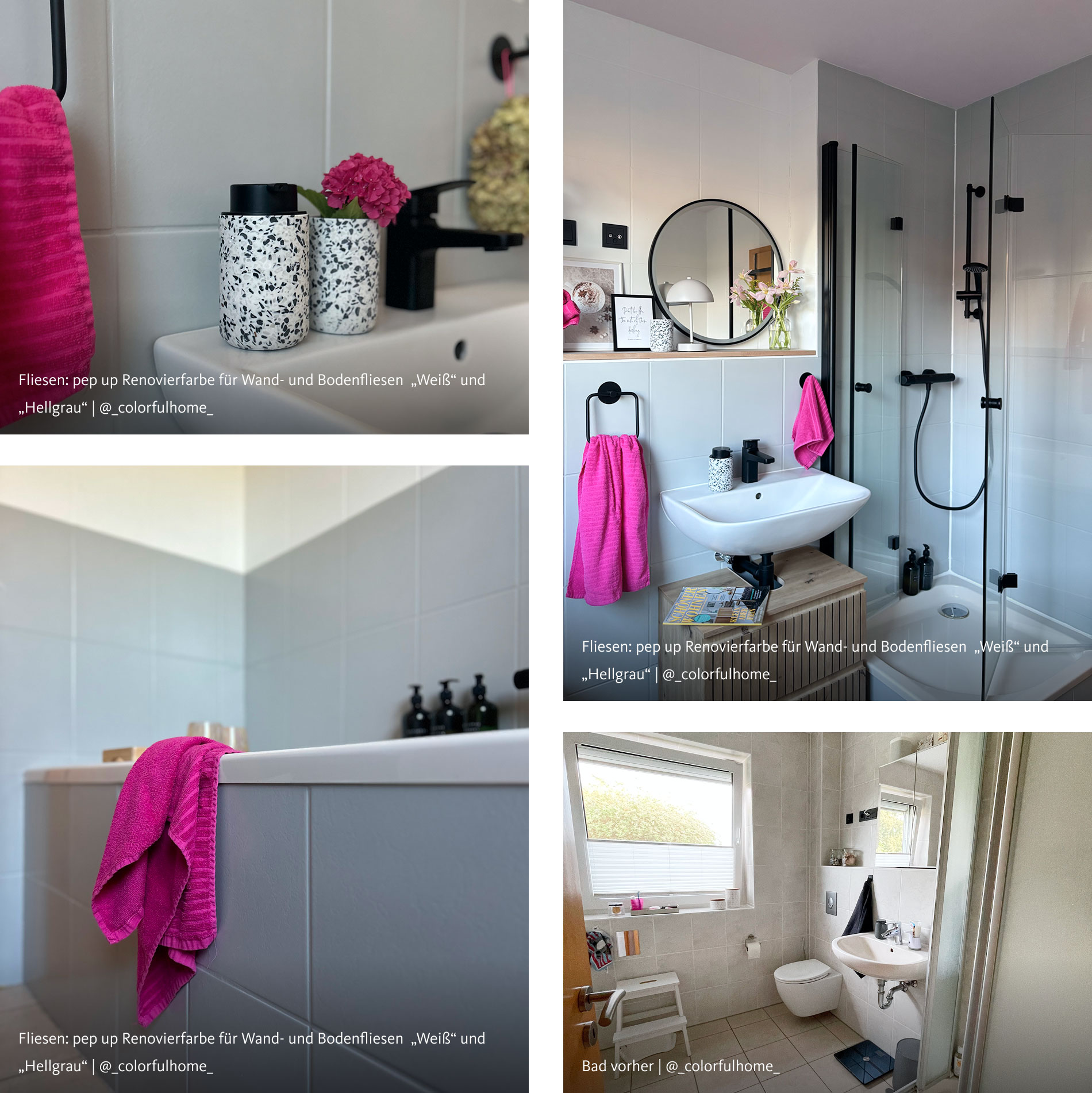 Interior Inspiration zum Thema "pep up Renovierfarbe für Wand- und Bodenfliesen" in den Farben "Weiß" und "Hellgrau"