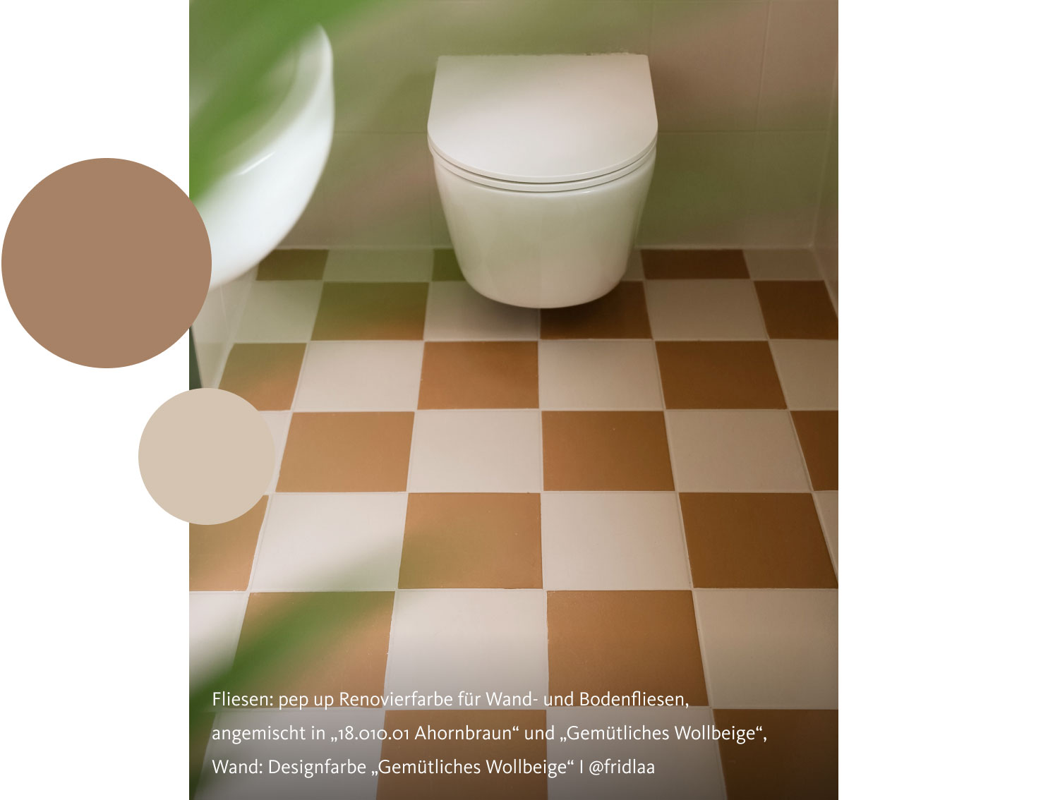 Fliesen: pep up Renovierfarbe für Wand- und Bodenfliesen, angemischt in „18.010.01 Ahornbraun“ und „Gemütliches Wollbeige“, Wand: Designfarbe „Gemütliches Wollbeige“ von @fridlaa