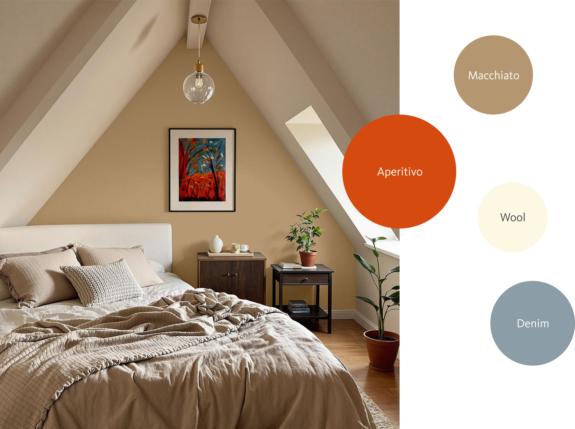 Kombinationsfarben zu der Trendfarbe Macchiato in "Aperitivo", "Denim" und "Wool"